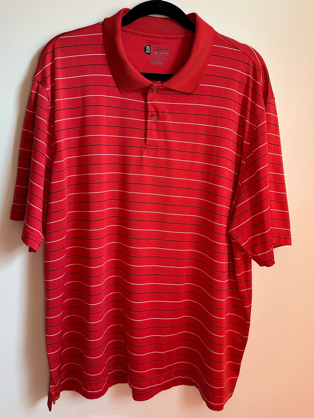 Izod Red Striped Polo Shirt with Thin White and Navy Lines STL Cardinals Colors